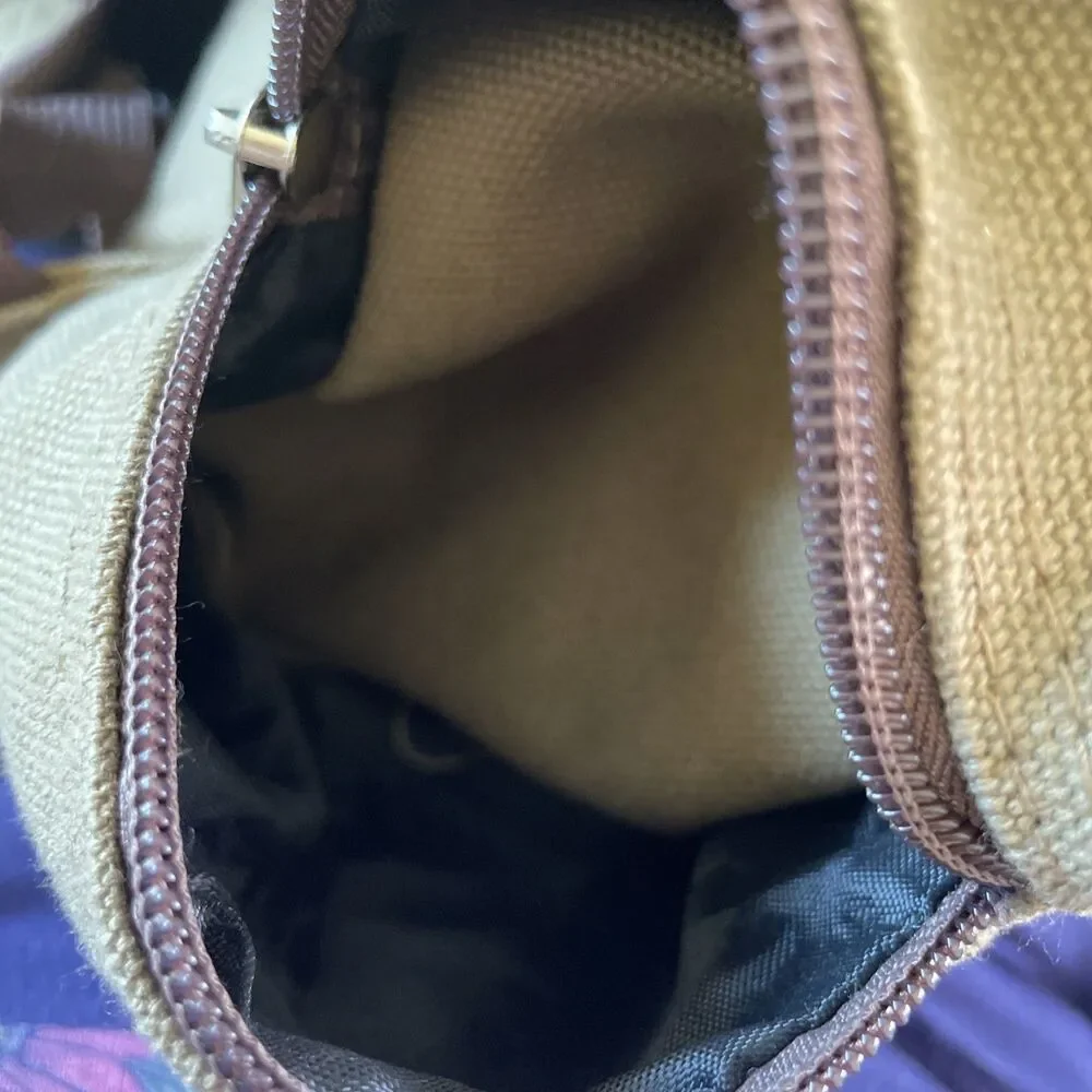 BELLA RUSSO Backpack Unisex Khaki Brown Canvas‎ Drawstring Snap Zippered Pockets